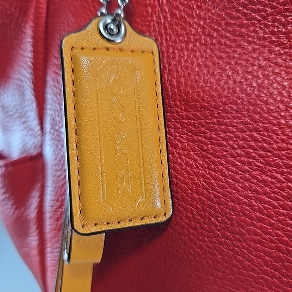 Coach Park North South Shoulder Tote Bag Red Pebbled Leather Large Purse Carry - Picture 4 of 16